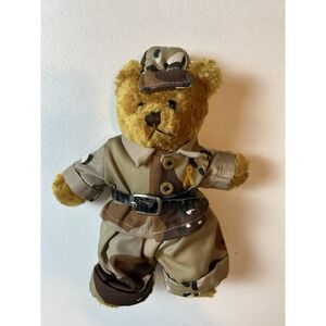 Brown Plush Bear 8 in Military Uniform Camouflage Hat Embroidered Patch